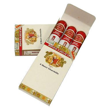 Упаковка Romeo y Julieta Short Churchills Tubos на 3 сигары