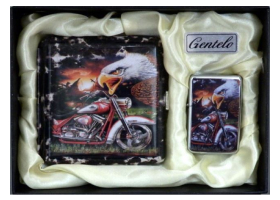 Подарочный набор портсигар с зажигалкой Gentelo Орёл на мотоцикле-2 7-1003