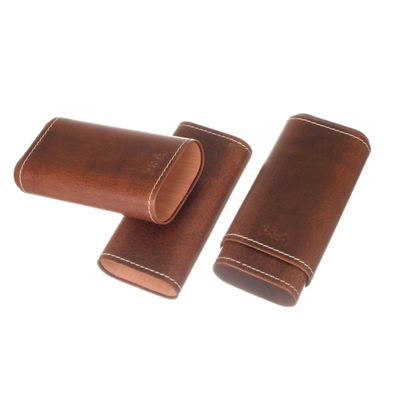 Чехол P&A на 3 сигары Черчилль, натуральная кожа и кедр T1067-Brown
