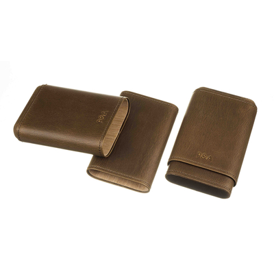 Чехол P&A на 4 сигары Робусто, натуральная кожа и кедр S202-Cognac