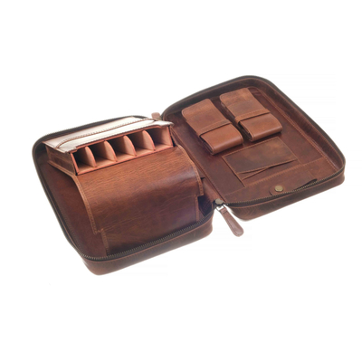 Сигарная сумка-хьюмидор P&A на 5 сигар, натуральная кожа C260-Brown