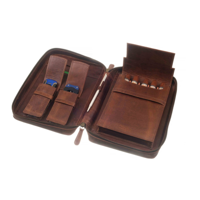 Сигарная сумка-хьюмидор P&A на 5 сигар, натуральная кожа C260-Brown
