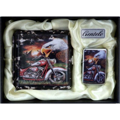 Подарочный набор Подарочный набор портсигар с зажигалкой Gentelo Орёл на мотоцикле-2 7-1003