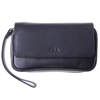 Сумка P&A для 2 трубок и табака, натуральная кожа, черная 414-Black