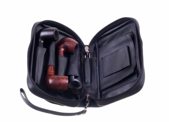 Сумка P&A для 4 трубок и табака, натуральная кожа, подарочная упаковка 418-Black