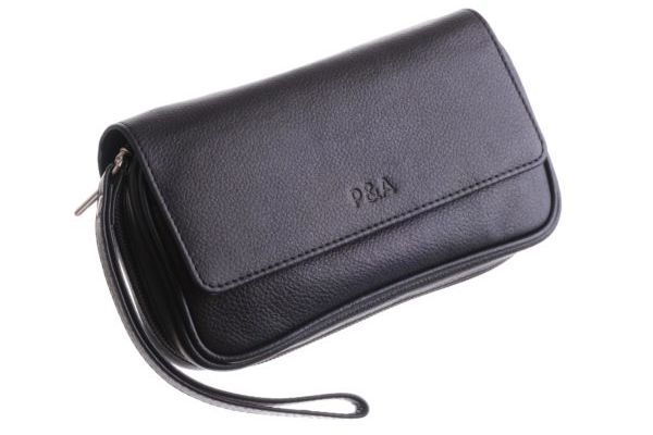 Сумка P&A для 2 трубок и табака, натуральная кожа, черная 414-Black