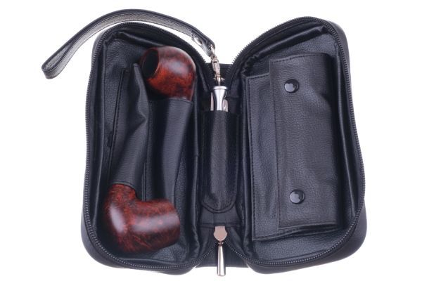 Сумка P&A для 2 трубок и табака, натуральная кожа, черная 414-Black