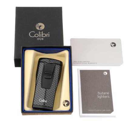 Зажигалка сигарная Colibri Monaco (тройное пламя), черный карбон LI880T10