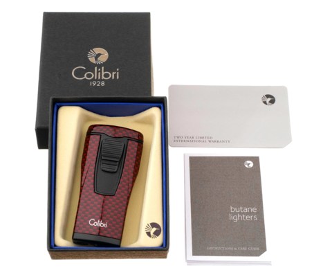 Зажигалка сигарная Colibri Monaco (тройное пламя), красный карбон LI880T12