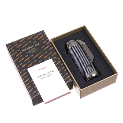 Зажигалка сигарная Honest, тройное пламя, с пробойником, карбон 835-Carbon